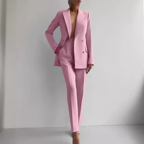 Women Double Breasted Business Suit Set Formal Blazer And Pants Professional 2 Piece Office Lady Career Wear Outfit