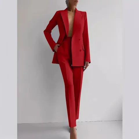 Women Double Breasted Business Suit Set Formal Blazer And Pants Professional 2 Piece Office Lady Career Wear Outfit