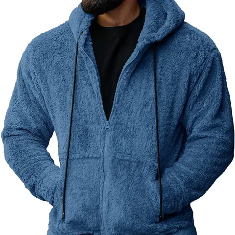 Men's Heavy Fleece Hooded Jacket Autumn Winter Solid Color Warm Wool Blend Zip Up Cardigan Outerwear Top
