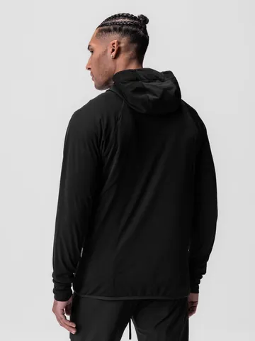 Herren Sport Halbreißverschluss Kapuzenpullover Vliesgefüttert Milchseide Sport Fitness Langarm Slim Fit Schwarz Hoodie