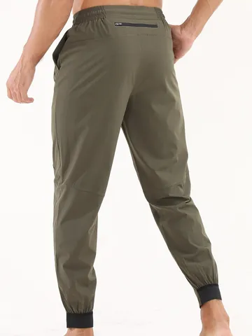 Pantalon de Sport Homme Tissé Séchage Rapide pour Marathon Training Gym Jogging Avec Poche Arrière Zippée