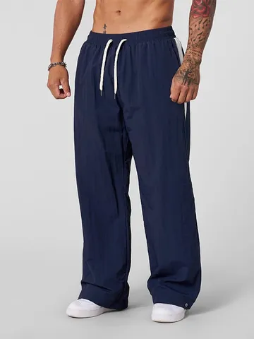 Men's Casual Cotton Sweatpants Loose Fit Side Stripe Lounge Pants Contrast Drawstring Straight Leg Sporty Daily Trousers