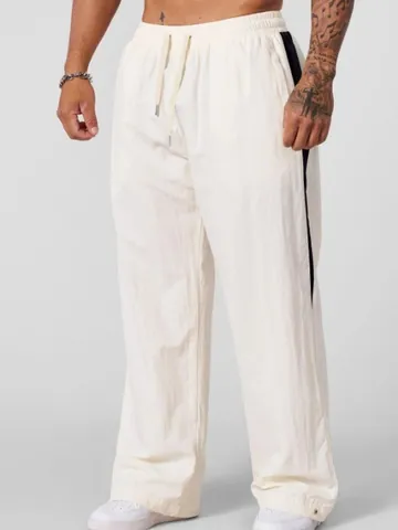 Men's Casual Cotton Sweatpants Loose Fit Side Stripe Lounge Pants Contrast Drawstring Straight Leg Sporty Daily Trousers