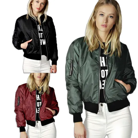 Γυναικείο Κοντό Μπουφάν Bomber Casual Μονόχρωμο Τσέπη με Φερμουάρ Σατέν Φινίρισμα Μακρυμάνικο Πανωφόρι για Φθινόπωρο Χειμώνα