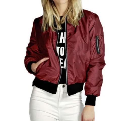 Γυναικείο Κοντό Μπουφάν Bomber Casual Μονόχρωμο Τσέπη με Φερμουάρ Σατέν Φινίρισμα Μακρυμάνικο Πανωφόρι για Φθινόπωρο Χειμώνα