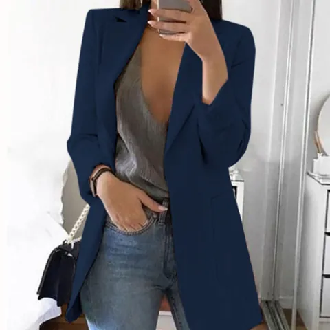 Veste Blazer Décontractée pour Femmes à Manches Longues Couleur Unie Cardigan Ouvert Avec Poches Style Urbain Coupe Slim