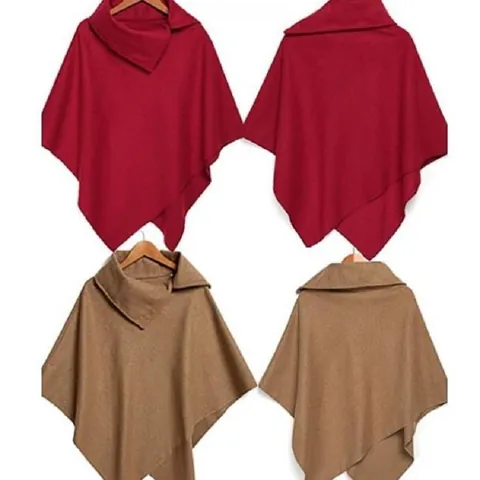 Giacca Poncho da Donna in Misto Lana Collo Aperto Orlo Irregolare Mantella Casual Top per Autunno Inverno