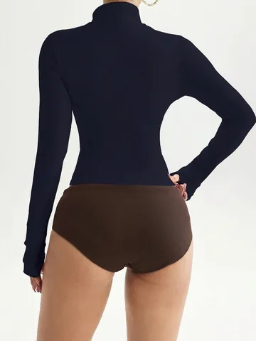 Women's Slim Fit Yoga Jacket Long Sleeve Full Zip Sports Top With Thumbholes Polyester Spandex Breathable Workout Running Jacket
