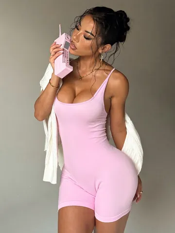 Women Ribbed Yoga Romper Criss Cross Back Activewear One Piece Jumpsuit Scrunch Butt Gym Workout Seamless Tight Short Playsuit