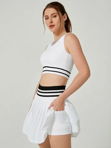 Ensemble Jupe de Tennis Femme Cloud Feeling Respirant Débardeur Sport Taille Haute Mini Jupe Yoga Tenue de Fitness