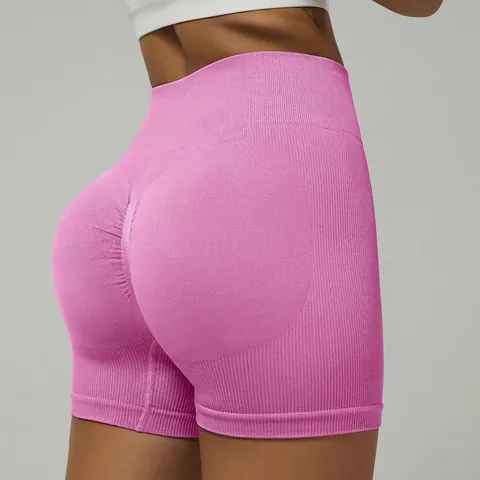 Short de Yoga Sans Couture à Taille Haute pour Femmes Fesses Plissées Gym Fitness Course Sportif Bottom
