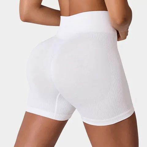 Short de Yoga Sans Couture à Taille Haute pour Femmes Fesses Plissées Gym Fitness Course Sportif Bottom