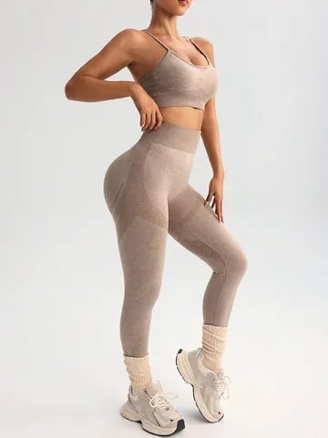 Ensemble De Yoga Sans Couture Pour Femmes Brassière De Sport À Bretelles Et Leggings De Sport Taille Haute Liftant Les Fesses Fitness Top And Bottom