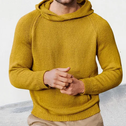 Men's Hooded Knit Sweater Chunky Knit Long Sleeve Acrylic Pullover Solid Color Raglan Sleeve Autumn Winter Casual Top