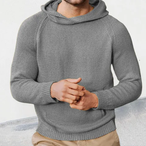 Men's Hooded Knit Sweater Chunky Knit Long Sleeve Acrylic Pullover Solid Color Raglan Sleeve Autumn Winter Casual Top
