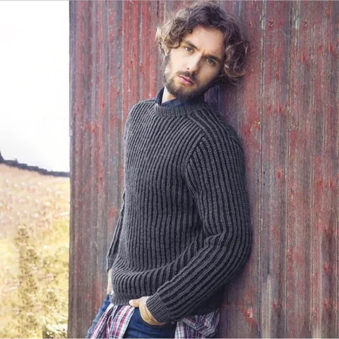 Heren Ribgebreide Trui Effen Kleur Ronde Hals Lange Mouwen Najaar Winter Casual Warm Gebreide Top
