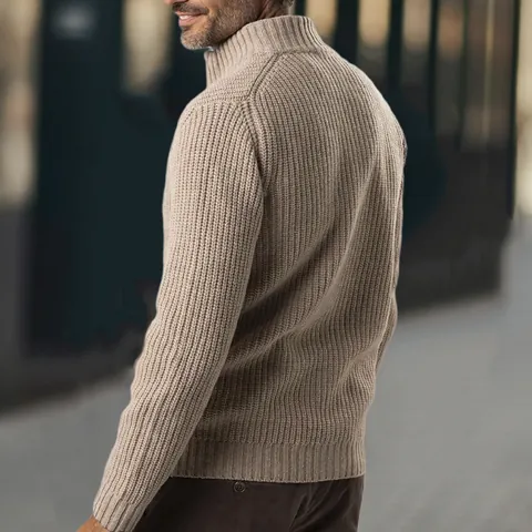 Men's Slim Fit Ribbed Knitted Cardigan Sweater Half High Neck Full Zip Jacket Long Sleeve Acrylic Knitwear Casual Top