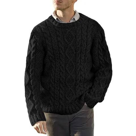 Heren Ronde Hals Lange Mouw Kabelbreisel Trui Winter Warm Effen Kleur Pullover Casual Mode Urban Top