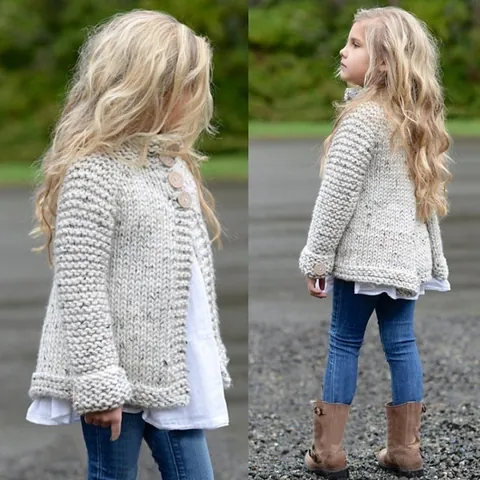Meisjes Gebreid Vest Trui Lange Mouw Effen Kleur Single Breasted Warme Jas Voor Kinderen Herfst Winter Acryl Breiwerk