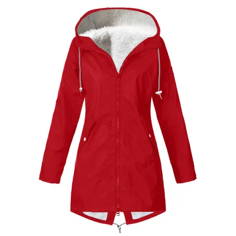 Women Plus Size Hiking Jacket Waterproof Hooded Fleece Lined Warm Outdoor Windbreaker Long Sleeve Solid Jacket For Camping
