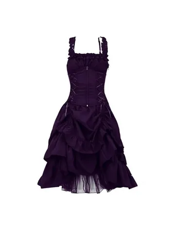 Women Gothic Flamenco Dress Polyester Corset Lace-Up Ruffles Irregular Hem Steampunk Victorian Cosplay Party Evening Gown