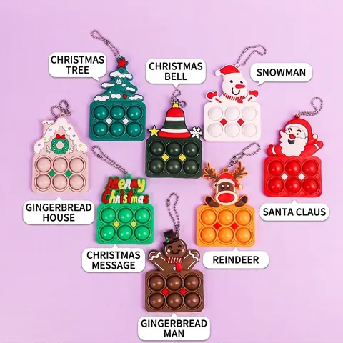 Christmas Pop It Fidget Toy Keychain Silicone Sensory Bubble Stress Relief Toy For Kids Adults Holiday Ornament Gift