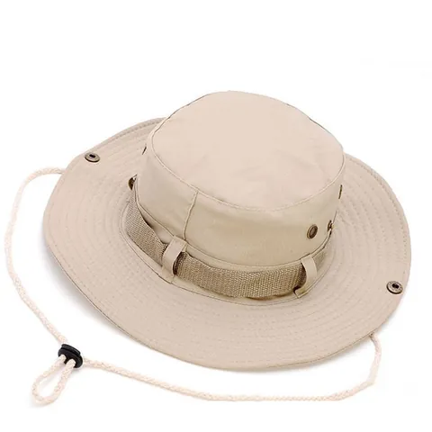 Men Outdoor Boonie Hat Wide Brim Sun Protection Bucket Hat Windproof Fishing Hiking Hunting Tactical Cap Polyester Accessory
