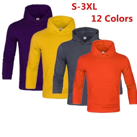 Men's Solid Color Fleece Lined Hoodie Casual Long Sleeve Hooded Sweatshirt With Kangaroo Pocket Pullover Top For Autumn Winter