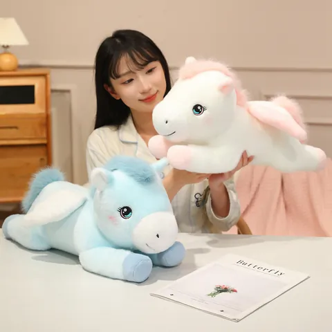 Kawaii Lying Pegasus Angel Unicorn Plush Toy Soft Stuffed Horse Doll Wings Home Decor Sleeping Pillow Kids Girls Gift