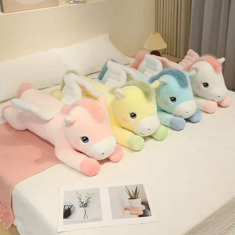 Kawaii Lying Pegasus Angel Unicorn Plush Toy Soft Stuffed Horse Doll Wings Home Decor Sleeping Pillow Kids Girls Gift