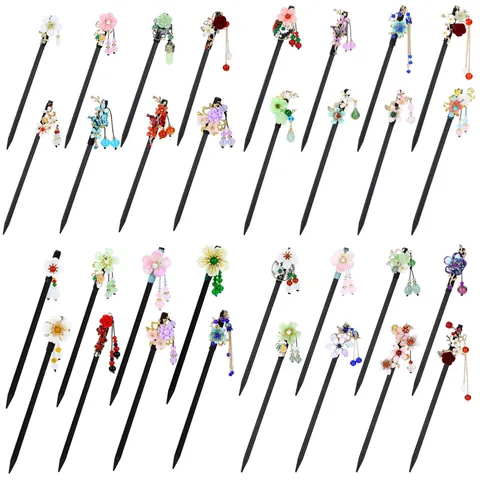 Ancient Style Tassel Hairpin For Women Wood Artificial Pearl Alloy Flower Hair Stick Step Shake Chinese Hanfu Cheongsam Hair Accessory