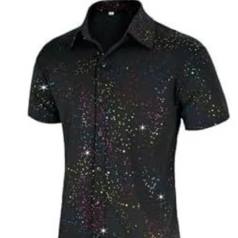 Men Retro 70s Disco Shirt Printed Short Sleeve Cotton Blend Button Down Top Casual Vintage Party Lapel Printed Shirt