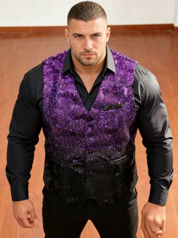Men Slim Fit Gradient Sequin Vest Glitter Party Stage Performance Suit Top Shiny Nightclub Waiter Formal Vest For Men