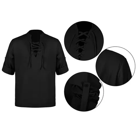 Renaissance Medieval Pirate Costume Set For Men Halloween Cosplay Lace Up Shirt Banded Ankle Pants Belt Bracers Outfit