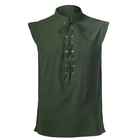 Chemise Sans Manches Médiévale Viking Pirate Renaissance Steampunk Gothique Gilet à Lacets Costume pour Performance Unisexe Polyester Top Rétro