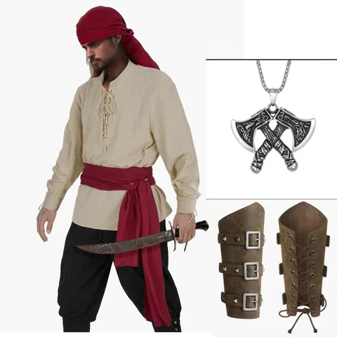 Costume de Pirate de la Renaissance pour Hommes Haut Et Bas Chemise Médiévale Et Pantalon pour Halloween Cosplay