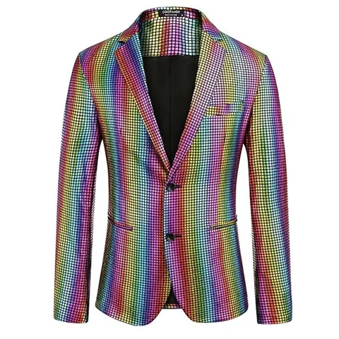 Heren Shiny Pailletten Brons Blazer Jas Reverskraag Slim Fit Regenboog Goud Zilver Podium Performance Feest Nachtclub Top