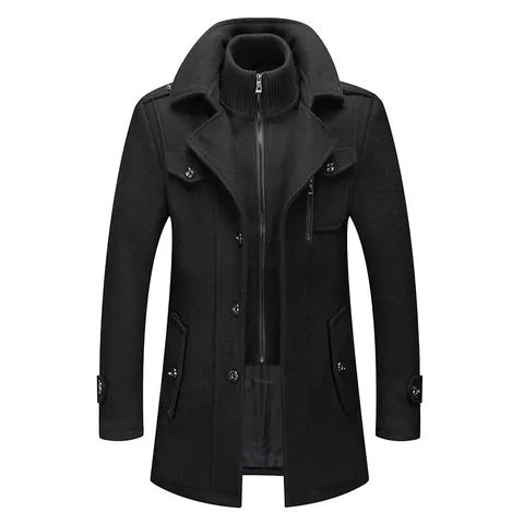 Cappotto da Uomo in Misto Lana Business Collo Doppio Staccabile Invernale Ispessito Formale Media Lunghezza Giacca Casual Moda