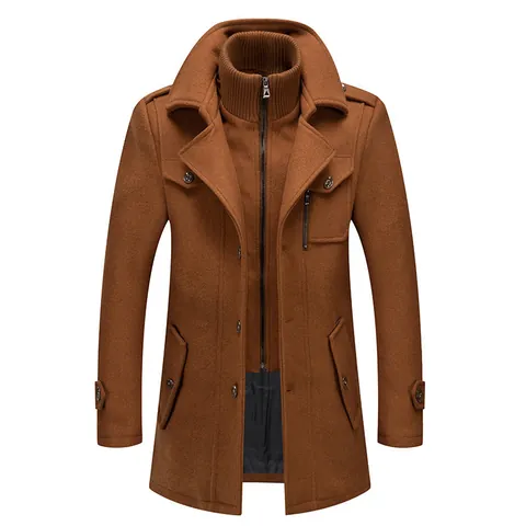 Cappotto da Uomo in Misto Lana Business Collo Doppio Staccabile Invernale Ispessito Formale Media Lunghezza Giacca Casual Moda