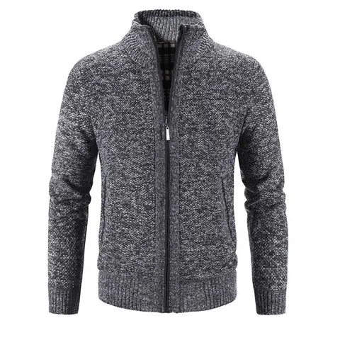 Men's Fleece Lined Thick Knitted Cardigan Sweater Jacket Slim Fit Stand Collar Zip Up Warm Winter Outerwear Coat