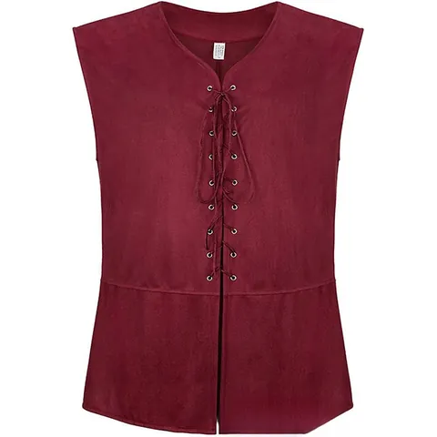 Gilet Homme Médiéval Renaissance Pirate Steampunk Gothique à Lacets sans Manches Daim Rétro Costume Haut pour Fête