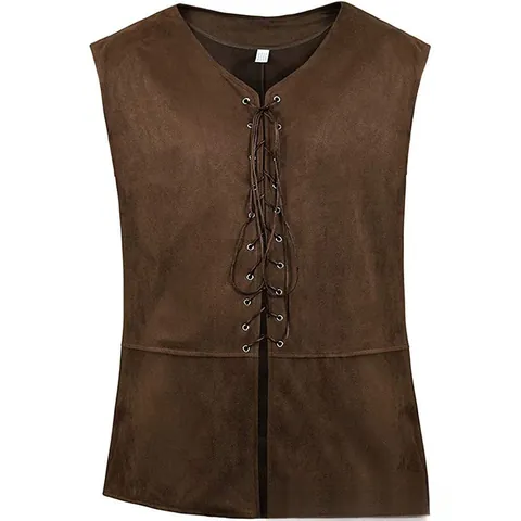 Gilet Homme Médiéval Renaissance Pirate Steampunk Gothique à Lacets sans Manches Daim Rétro Costume Haut pour Fête