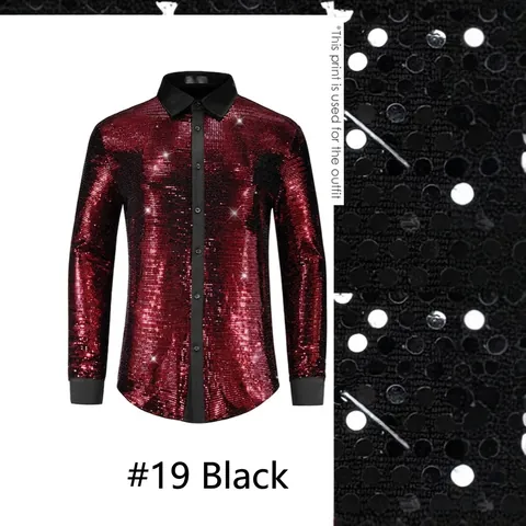 Heren Lange Mouw Polka Dot Bronzen Overhemd Vierkante Kraag Patchwork Metalen Glans Trendy Streetwear Feest Casual Top