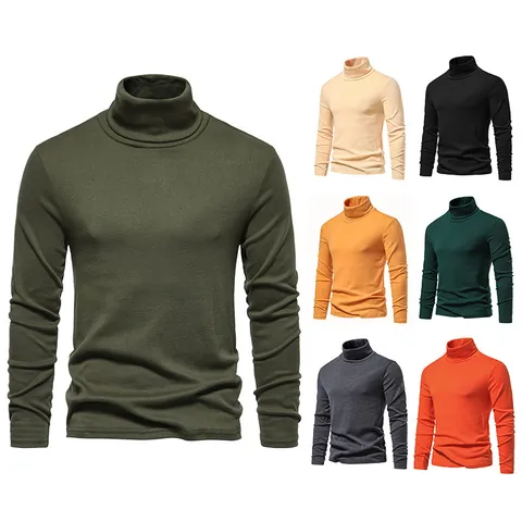 Men's Slim Fit Turtleneck Sweater Solid Color Chenille Long Sleeve Pullover Knit Base Layer Top for Autumn Winter