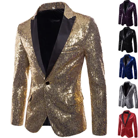Heren Glanzende Pailletten Colbert Slim Fit Reverskraag één Knoop Blazer Voor Podiumoptreden Feest Host Kostuum Jas