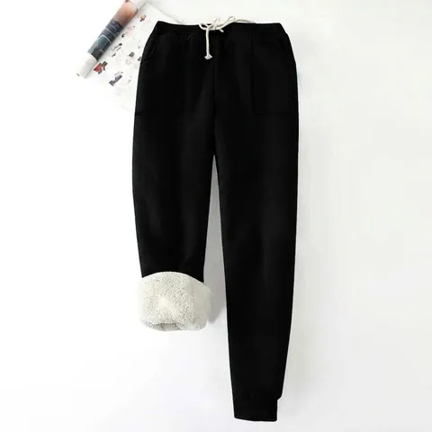 Pantalones de Chándal con Forro Polar para Mujer Invierno Holgados Gruesos Harem Joggers Cálidos Cintura Alta Cordón Casual