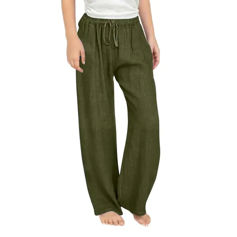 Girls Wide Leg Pants Casual Polyester High Waist Drawstring Trousers For Kids Toddlers Solid Color Loose Fitting Bottoms