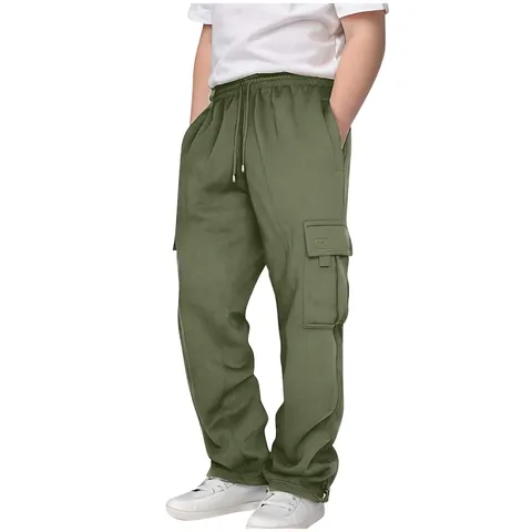 Μεγάλα Παιδικά Παντελόνια Cargo Με Επένδυση Fleece Ζεστά Χειμερινά Αθλητικά Παντελόνια Jogger Με Πολλές Τσέπες Κορδόνι στη Μέση