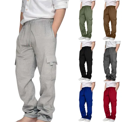 Μεγάλα Παιδικά Παντελόνια Cargo Με Επένδυση Fleece Ζεστά Χειμερινά Αθλητικά Παντελόνια Jogger Με Πολλές Τσέπες Κορδόνι στη Μέση