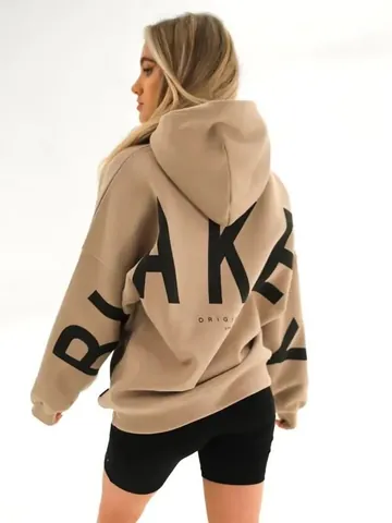 Women Oversized Hoodie Thickened Long Sleeve Letter Printed Sweatshirt Drop Shoulder Loose Fashion Streetwear Casual Top